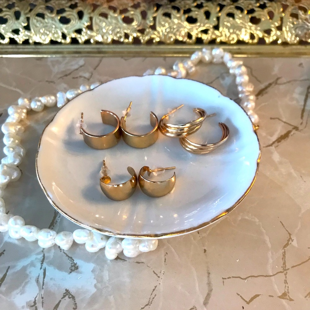 3 Pairs of wild fable Gold Tone Cuff Style Earrings ✨